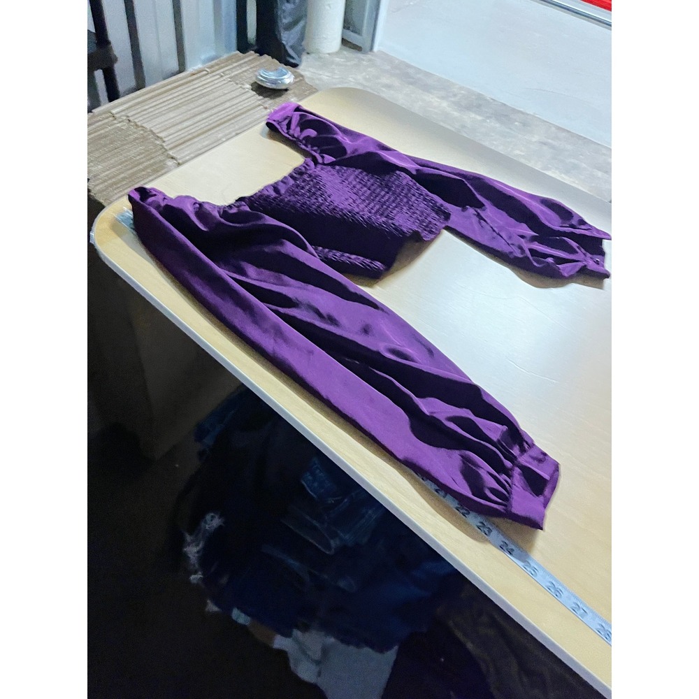 Womens Babydoll Crop Top XS Purple Balloon Sleeve Whimsigoth Dark Fairy Grunge - Picture 7 of 8